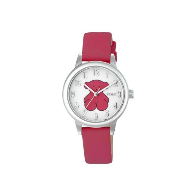 Reloj New Muffin de acero con correa de piel fucsia