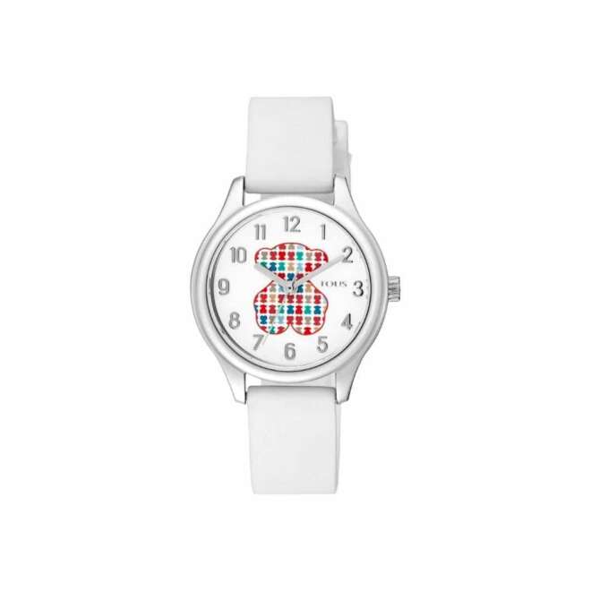 Reloj Tartan Kids de acero con correa de silicona blanca