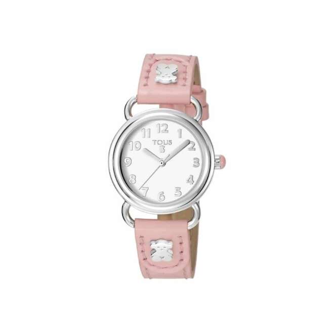 Reloj Baby Bear de acero con correa de piel rosa