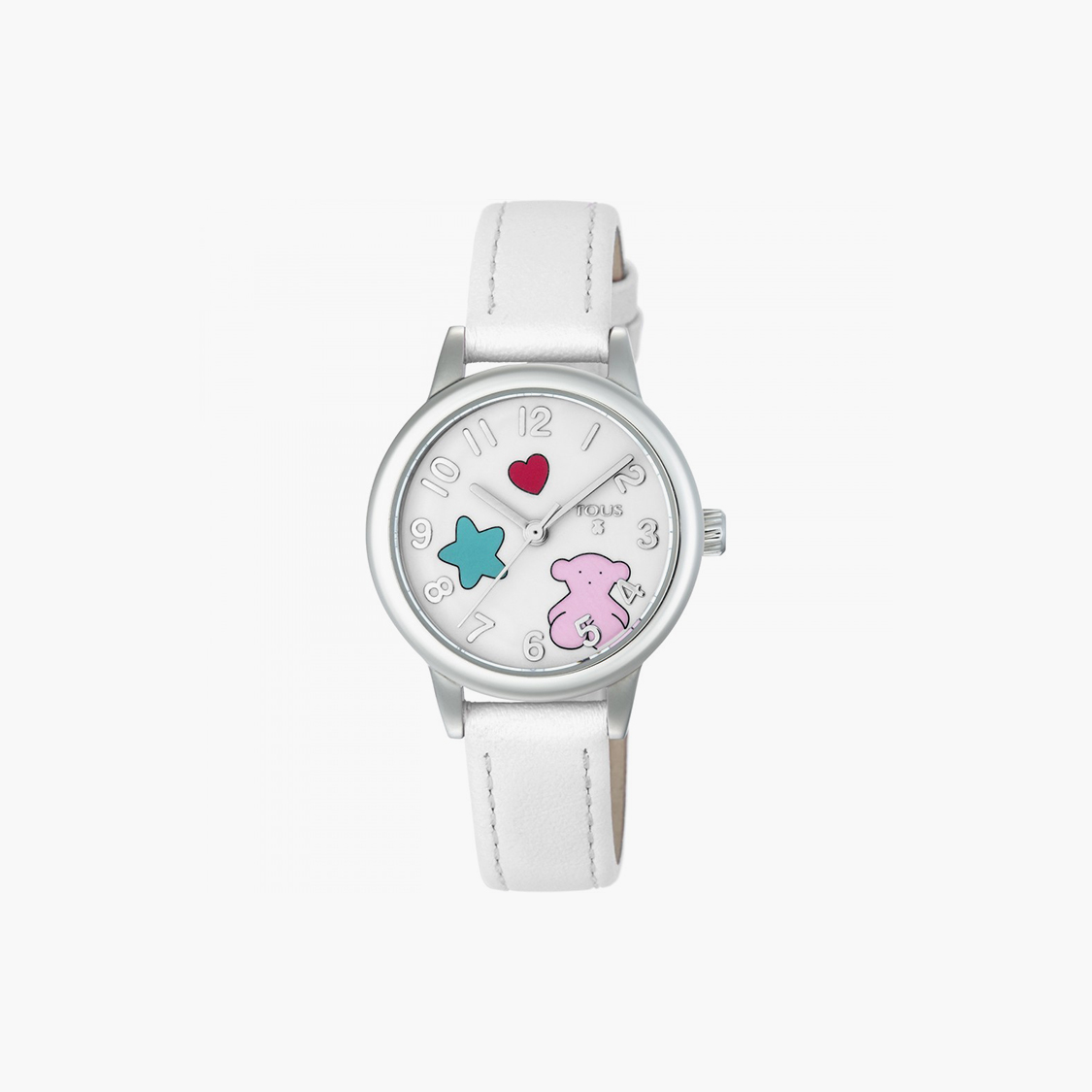 Reloj Muffin de acero con correa de piel blanca
