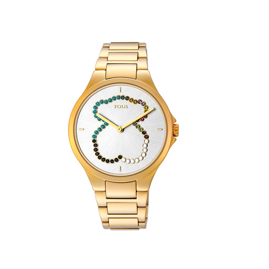 Reloj Motion Straight oso de acero IP dorado con cristales