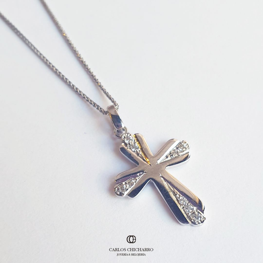 CRUZ ORO BLANCO REDONDEADA CIRCONITAS