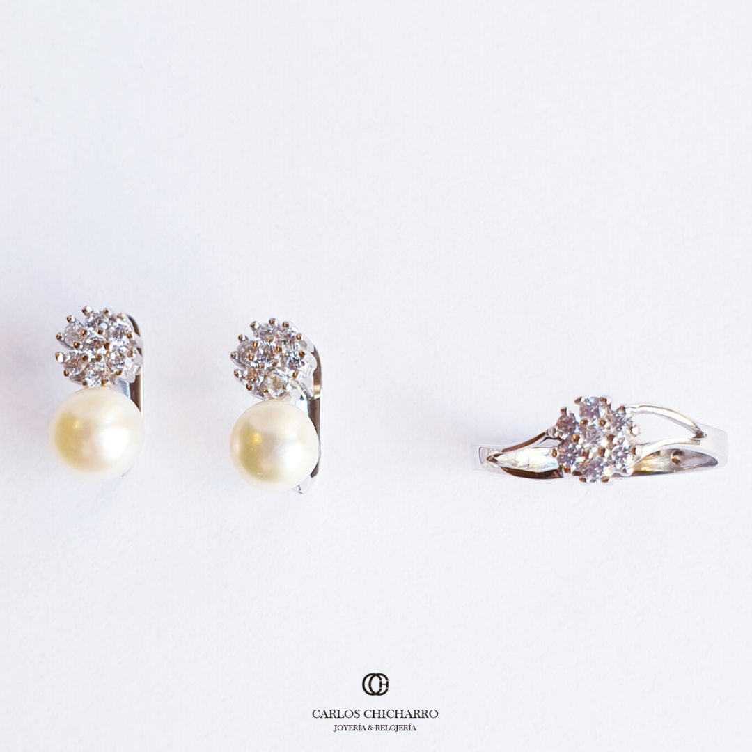 PENDIENTES ORO BLANCO ROSETÓN CIRCONITAS