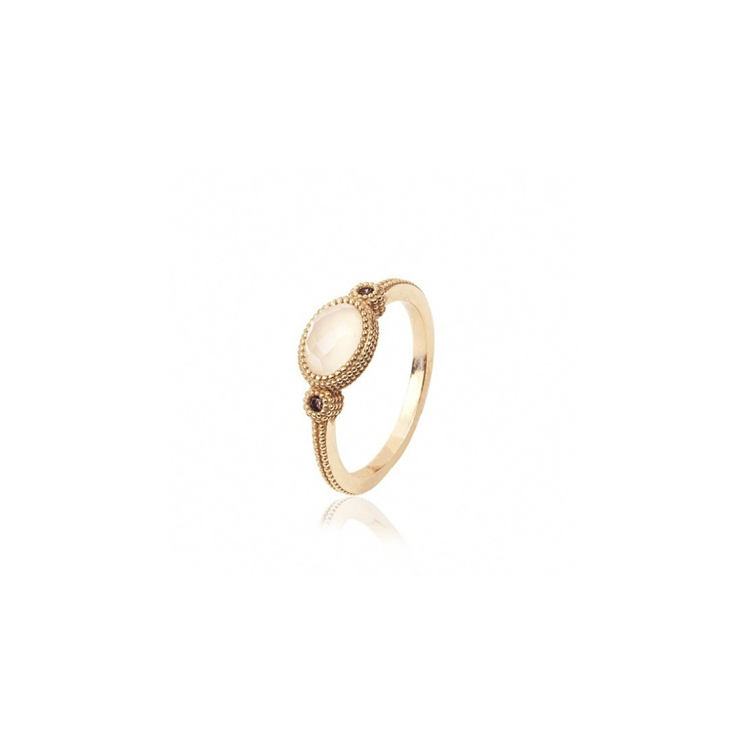 Anillo plata baño oro rosa, cuarzo rosa y circonitas