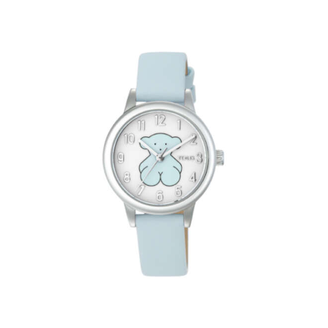 Reloj New Muffin de acero con correa de piel azul