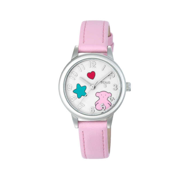 Reloj Muffin de acero con correa de piel rosa