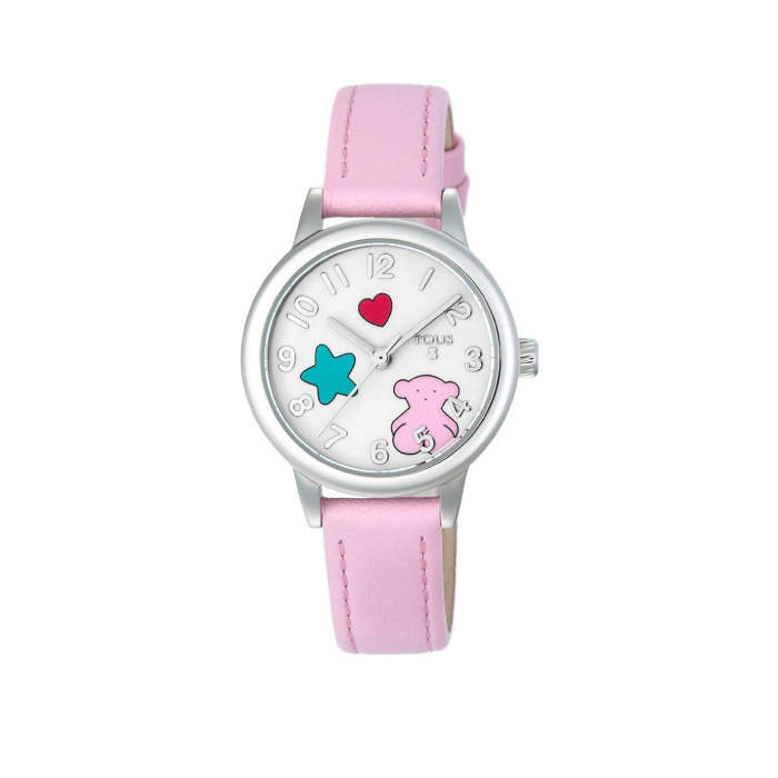 Reloj Muffin de acero con correa de piel rosa