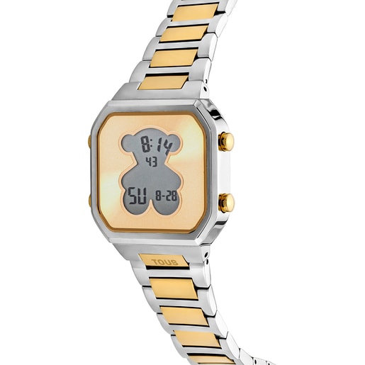 TOUS D-BEAR Reloj digital con brazalete de acero dorado IPG y acero SS