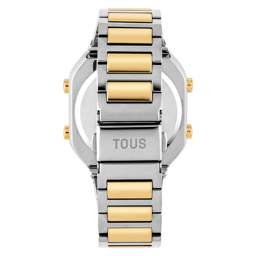 TOUS D-BEAR Reloj digital con brazalete de acero dorado IPG y acero SS