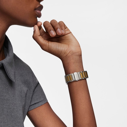 TOUS D-BEAR Reloj digital con brazalete de acero dorado IPG y acero SS