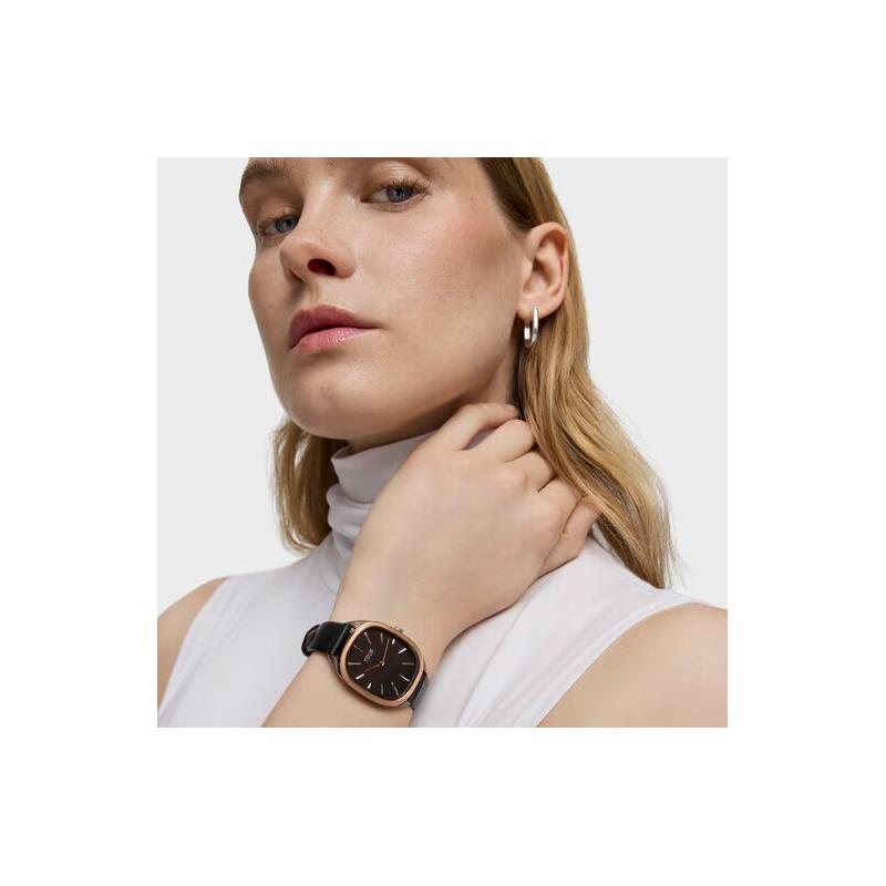 TOUS Heritage Reloj analógico de acero rosa IPRG con correa de piel negra