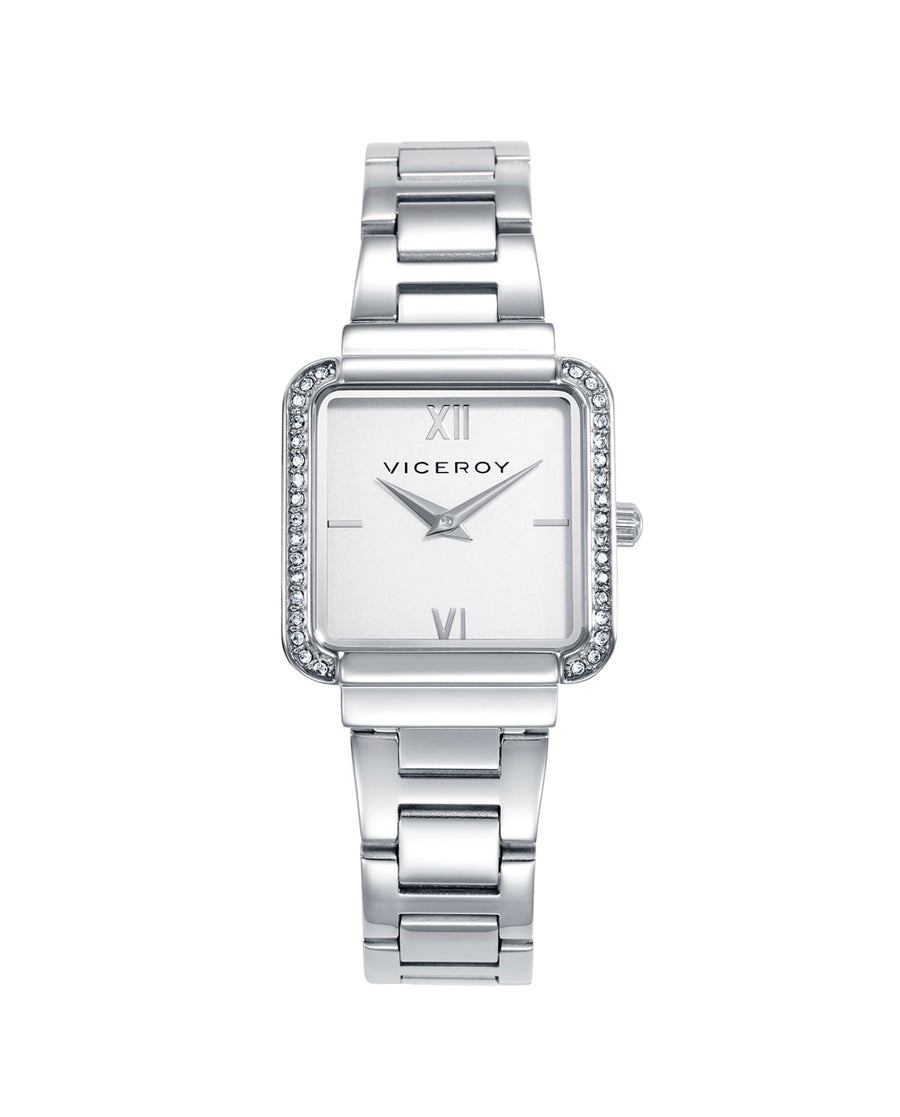 Viceroy - Reloj caja de acero con circonitas y brazalete de acero con movimiento cuarzo
