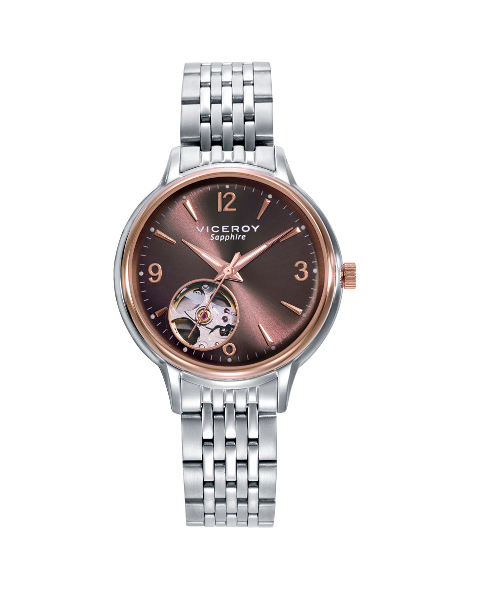 Viceroy - Reloj caja bicolor acero e Ip rosa con cristal zafiro 5 atm y brazalete de acero con movimiento automático