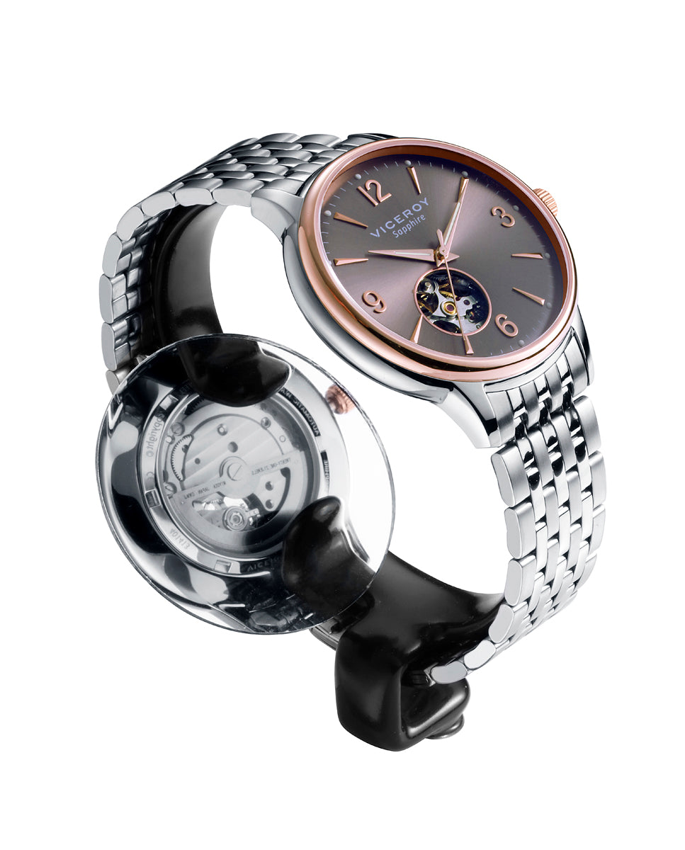 Viceroy - Reloj caja bicolor acero e Ip rosa con cristal zafiro 5 atm y brazalete de acero con movimiento automático