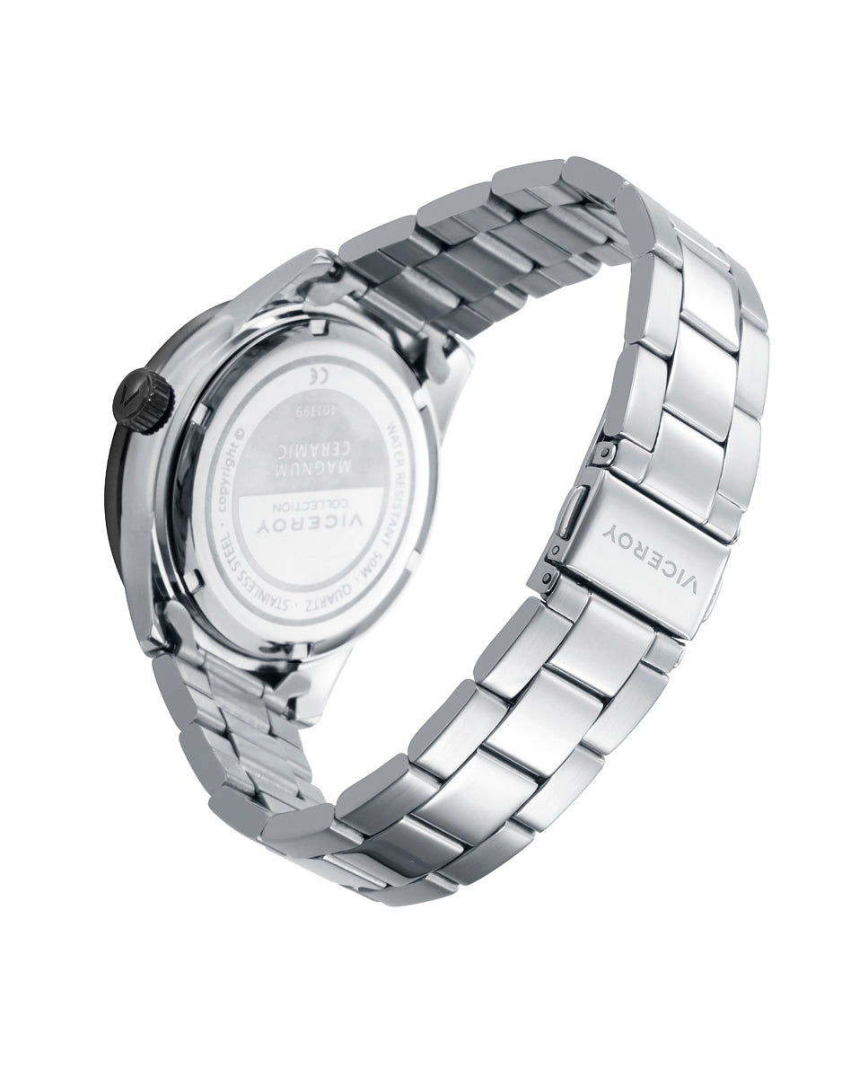 Viceroy - Reloj caja de acero con bisel cerámico negro 5 atm y brazalete de acero con movimiento cuarzo