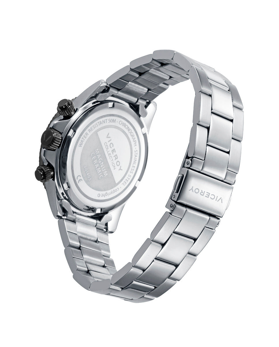 Viceroy - Reloj caja de acero con bisel cerámico negro 5 atm y brazalete de acero con movimiento cuarzo