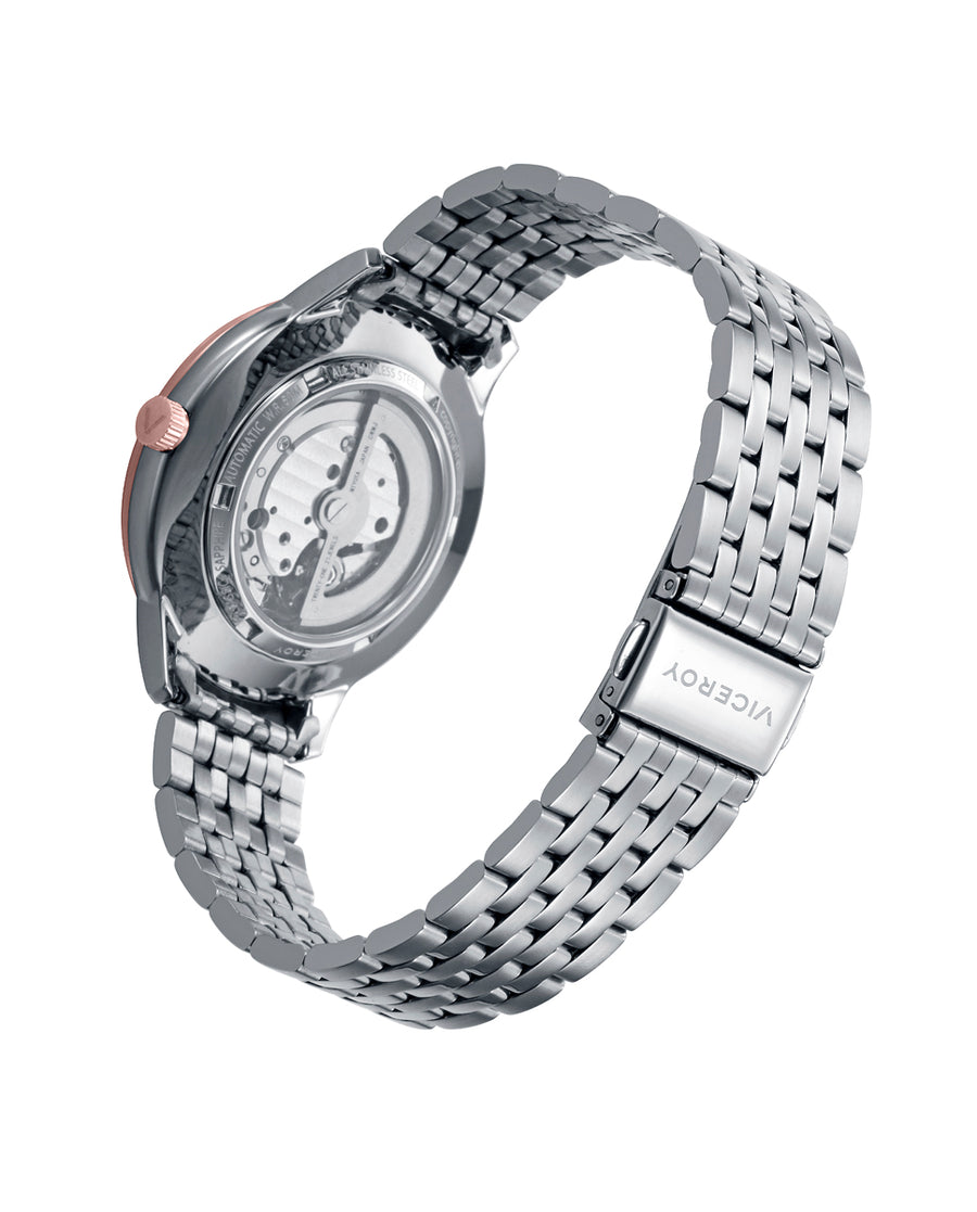 Viceroy - Reloj caja bicolor acero e Ip rosa con cristal zafiro 5 atm y brazalete de acero con movimiento automático