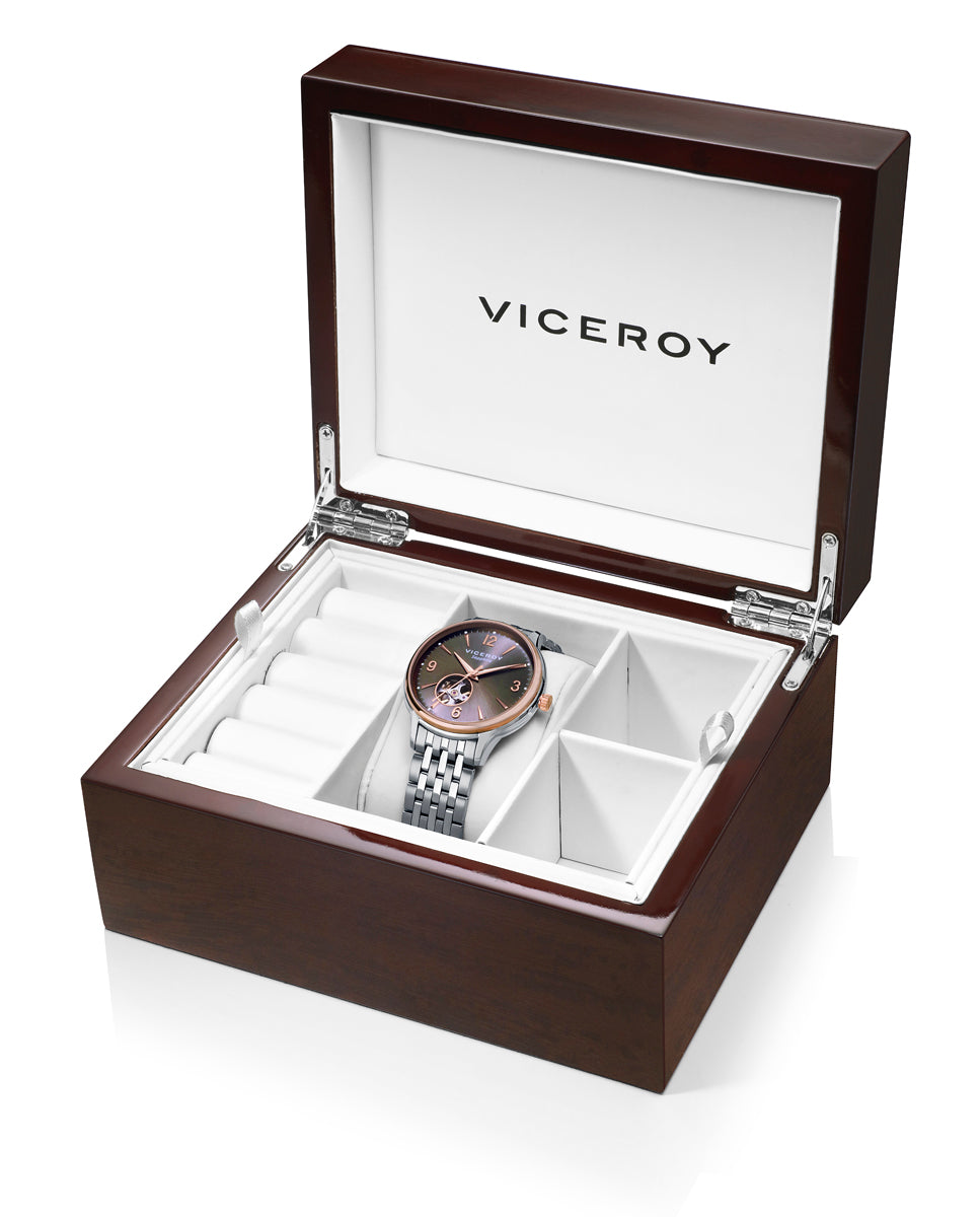 Viceroy - Reloj caja bicolor acero e Ip rosa con cristal zafiro 5 atm y brazalete de acero con movimiento automático
