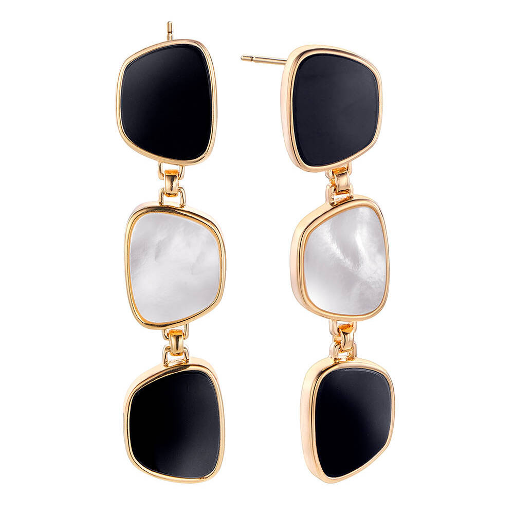 Pendientes Durán Exquse Charlot de plata dorada con madreperla y ágata negra 00512905