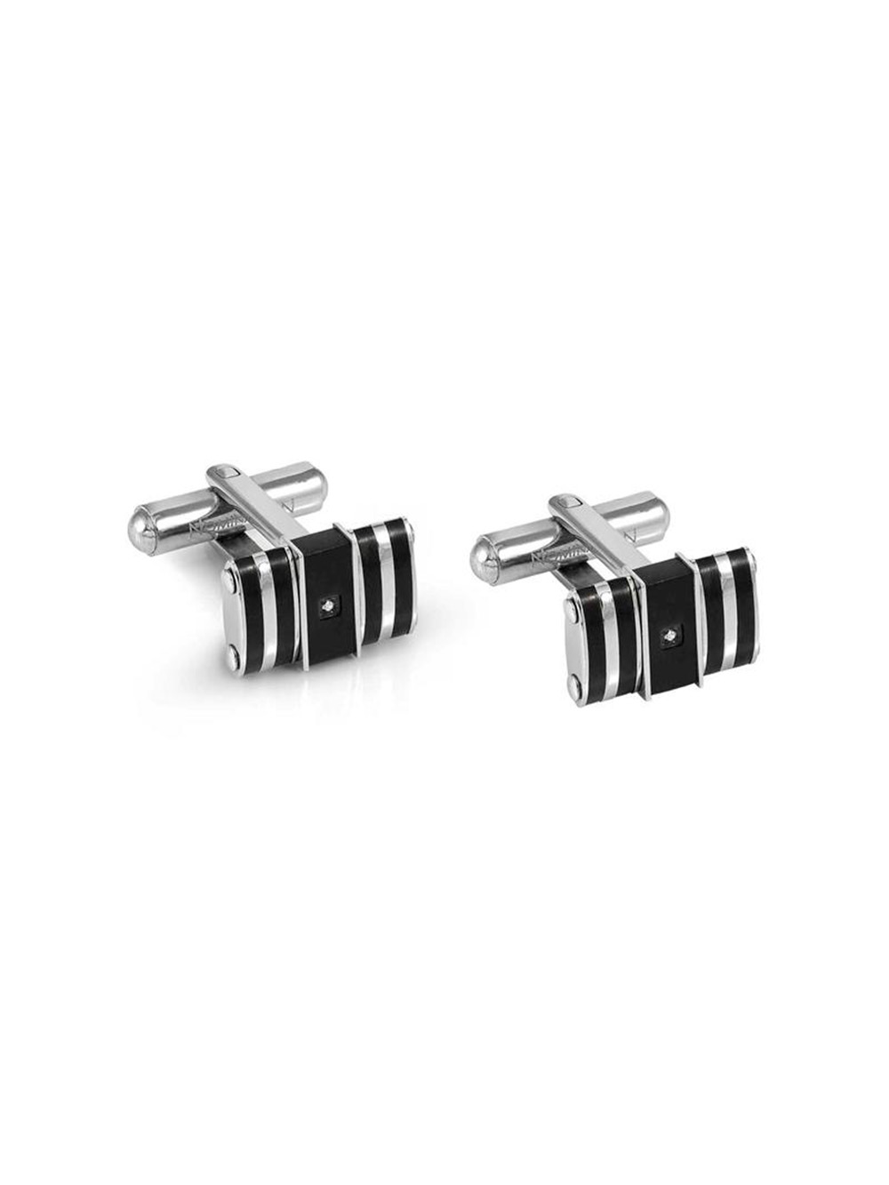 Gemelos Nomination Strong Rectángulo Acero Negro y Plateado y Diamante Negro 028333/037