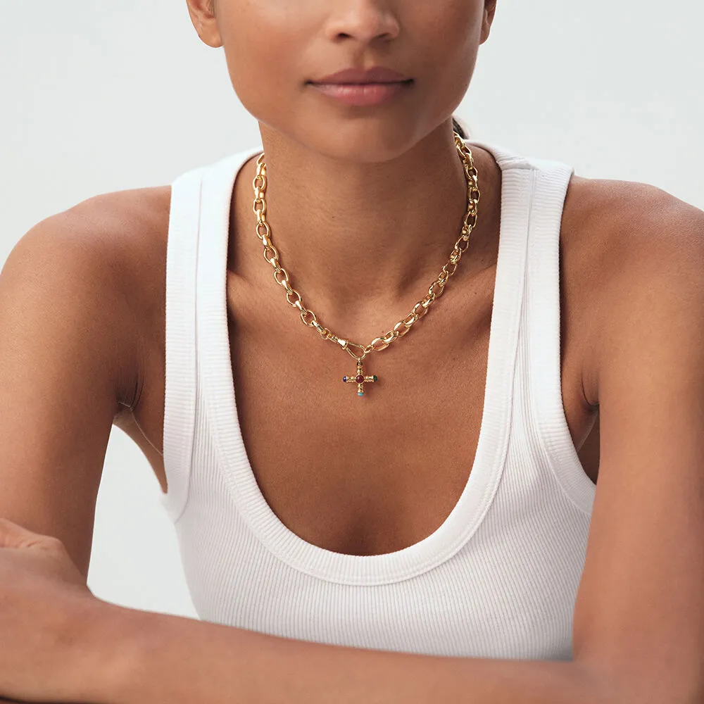 Colgante AGATHA PARIS cruz multicolor con piedras naturales 02880059-256-TU