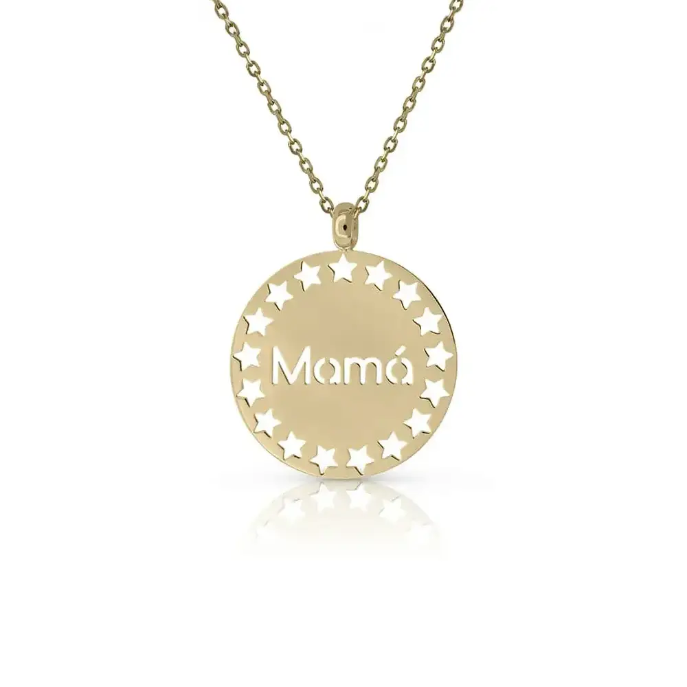 Collar LaPetra Mamá chapa estrellas en oro de 18k con cadena lisa 12847