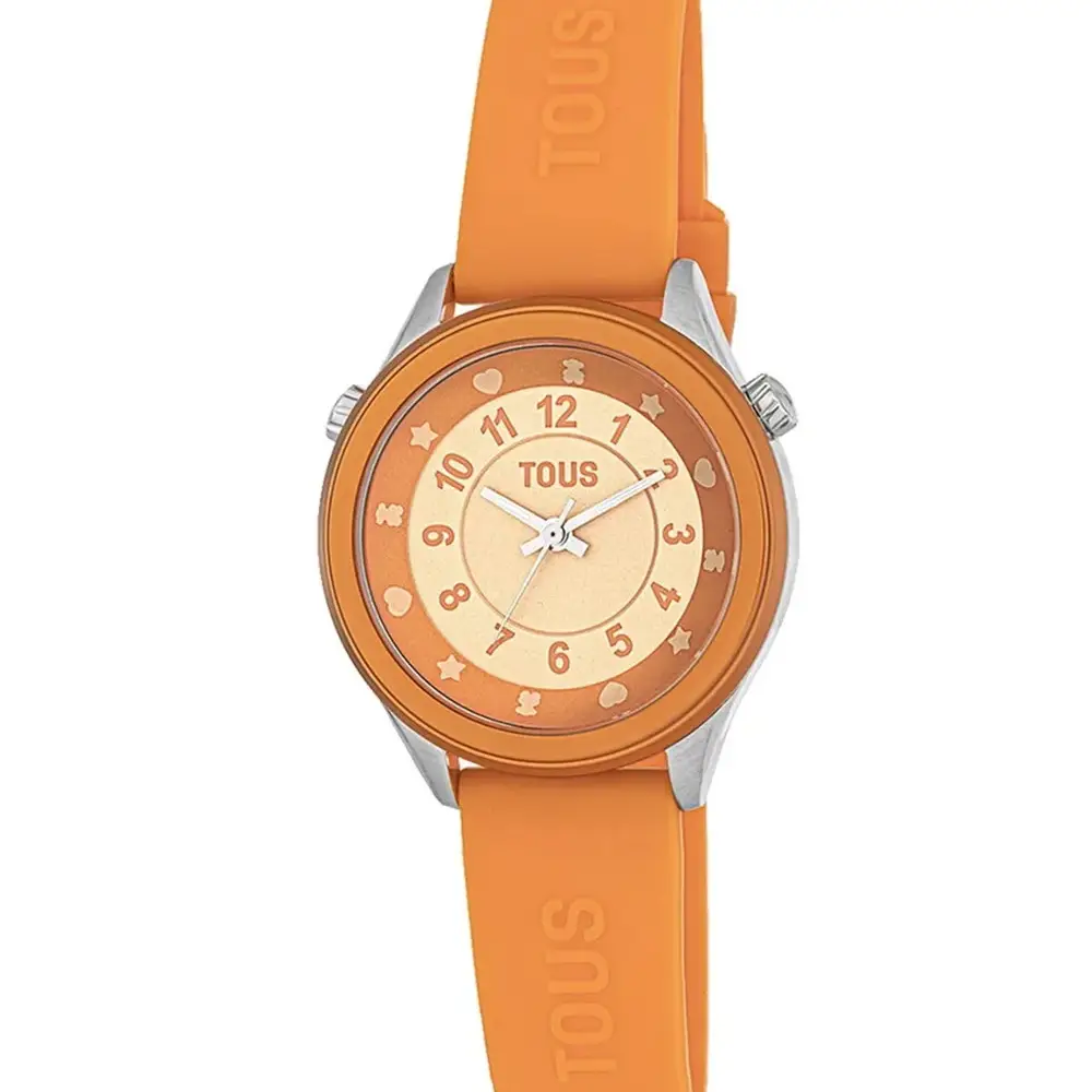 Reloj analógico Tous Mini Self Time de acero y silicona naranja 200358051