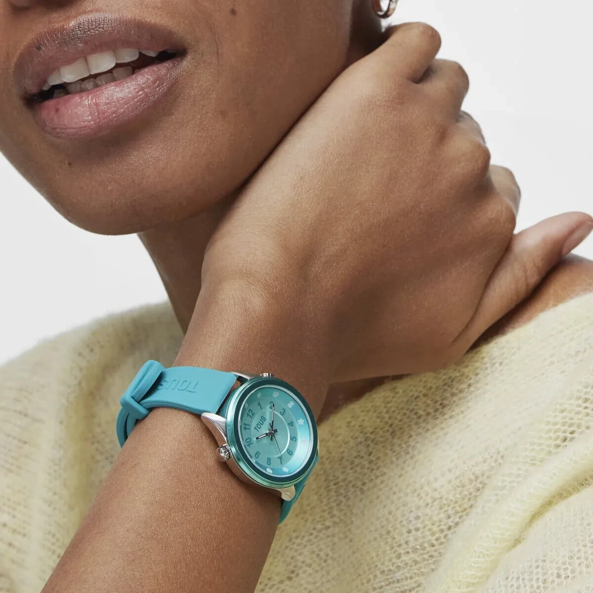 Reloj analógico Tous Mini Self Time de acero y silicona verde 200358053