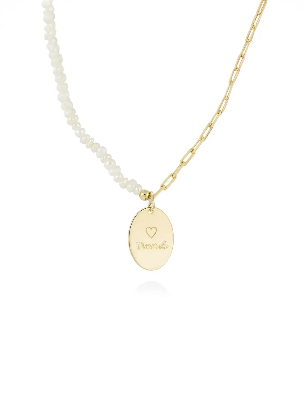 Collar Marina García de perlas y chapa redonda en plata dorada 90823GD